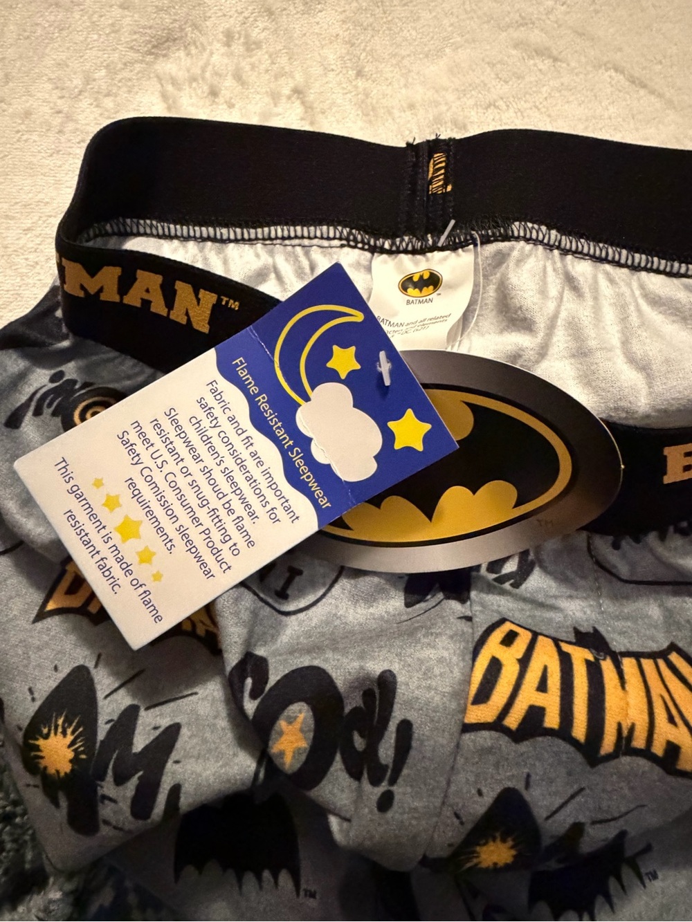 Batman Kids' Gray and Black Pajama Pants with Yellow Accents Size 6 NWT - Picture 6 of 6